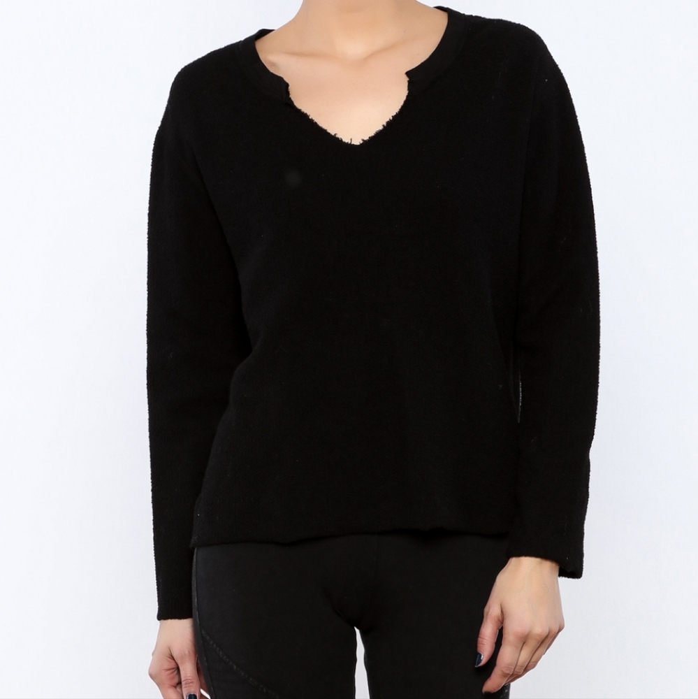 CHRISTINA LEHR VNECK RAW SLEEVE SWEATSHIRT, GRAYISH BLACK 1 (S)